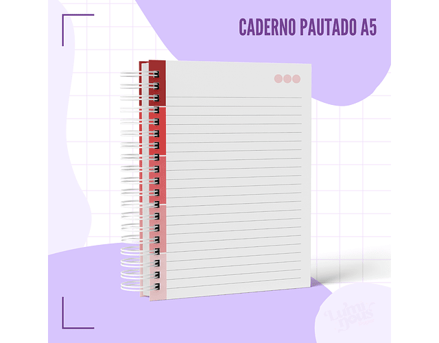 Arquivo caderno pautado A5 vermelho listrado