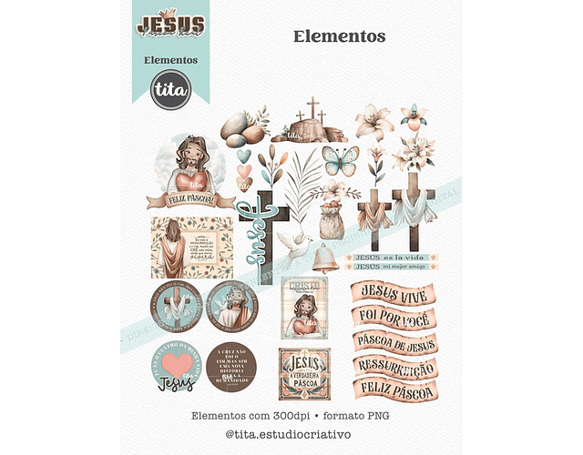Kit digital Jesus Páscoa Real - Combo Ilustrações e Papéis - Tita