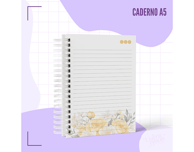 Arquivo caderno A5 floral amarelo