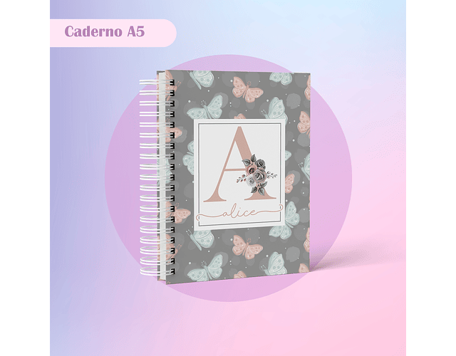 Arquivo caderno A5 floral rosa