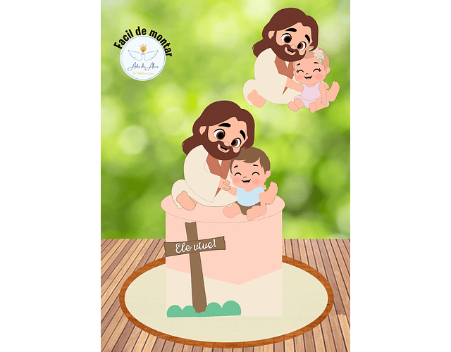Arquivo Topo de Bolo Páscoa Cristã Jesus e Bebê - EM CAMADAS