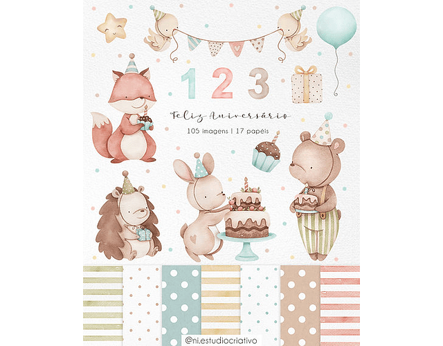 Kit Digital Combo Feliz Aniversário dos Animais - Ni Studio