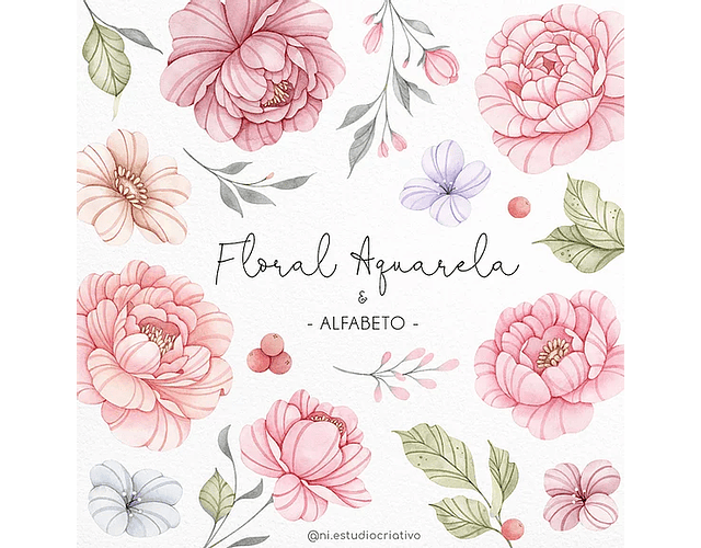 Kit Digital Floral Aquarela - Ni Estudio