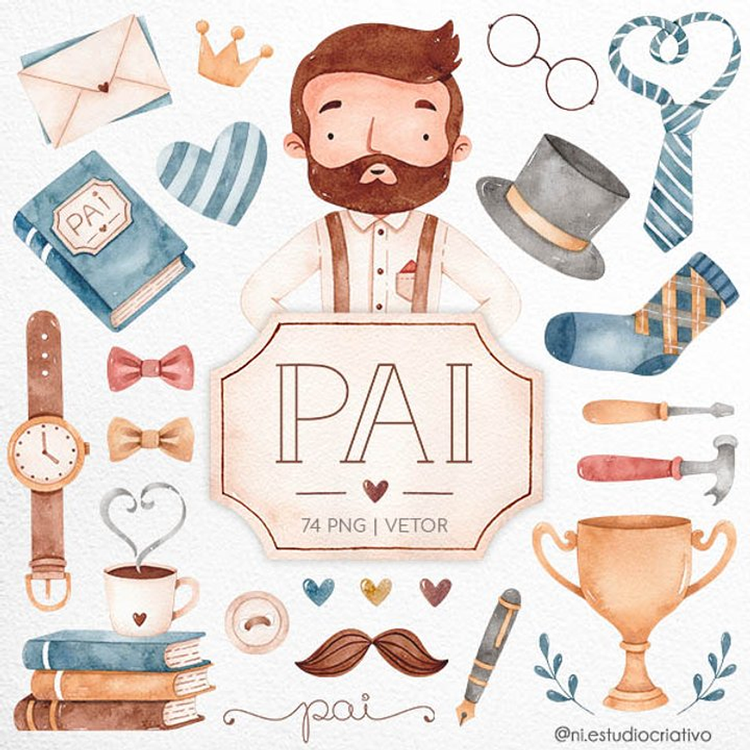 Kit Digital Papéis e Clipparts Dia dos Pais Branco - Ni Estudio 1