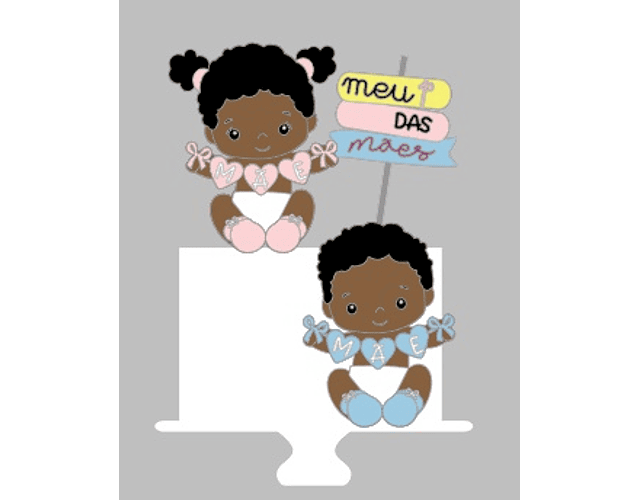 Arquivo Topo de Bolo Dia das Mães Bebês Gêmeos Negros