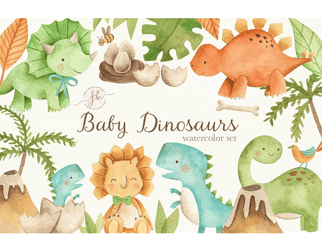 Kit Digital Dinossauros Baby Aquarela