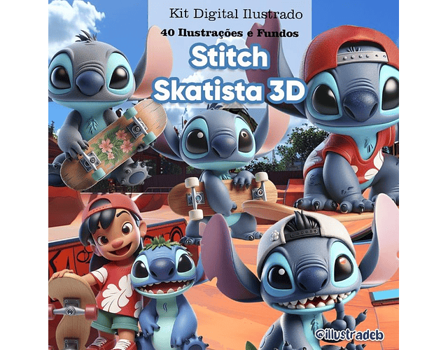Kit Digital Stitch Skatista 3D - ILLUSTRADEB