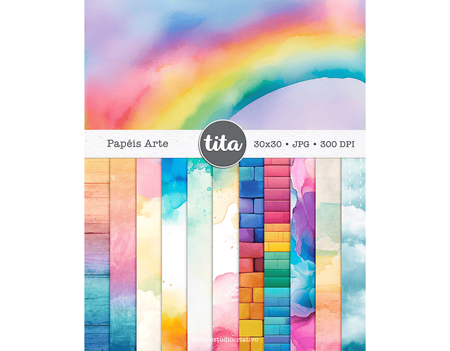 Kit Digital Combo de Papeis Coleção Rainbow - Tita