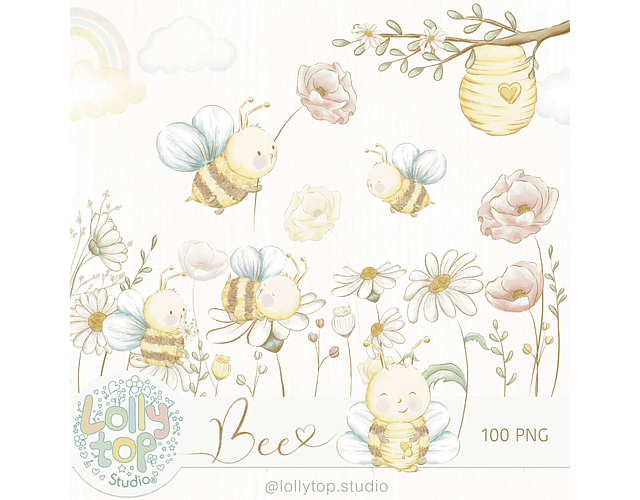 Kit Digital Ilustrações Bee Abelhinha Aquarela - Lolly top