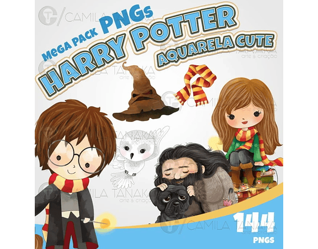 Kit Digital Harry Potter Aquarela Cute - Camila Tanaka