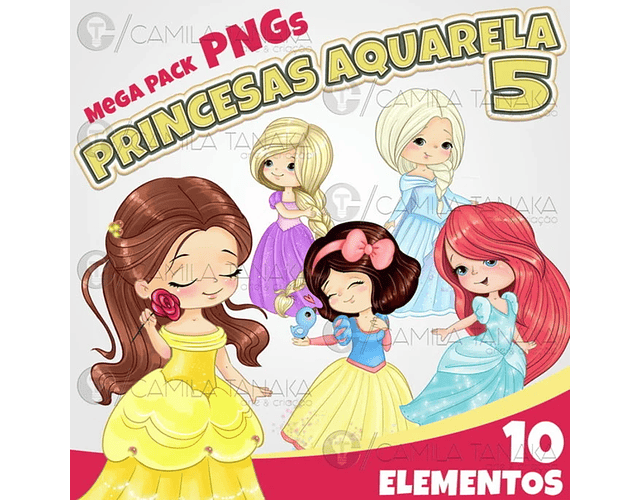 Kit Digital Princesas Aquarela Cute - Camila Tanaka