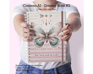 Arquivo Encadernação Borboletas Boho Caderno Pautado A5 + Bloquinho A6 - CUTE CORTE