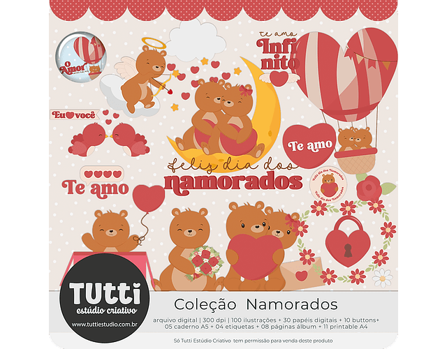 Kit Digital Dia dos Namorados Ursinhos - Estudio Tutti