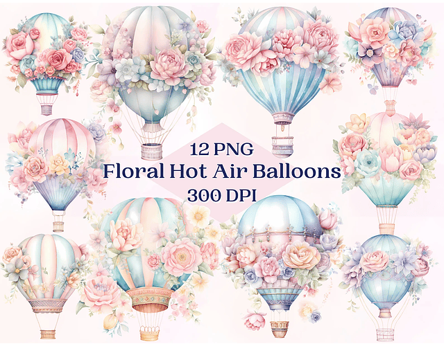 Kit Digital Balões Floral Aquarela 