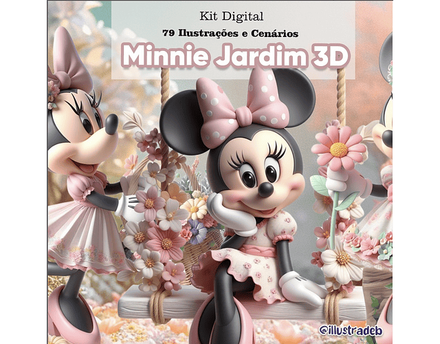Kit Digital Minnie Jardim 3D - ILLUSTRADEB