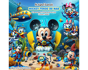 Kit Digital Mickey Fundo do Mar 3D - PAMELLA MELL