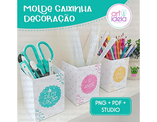 Arquivo Molde Caixinha Decoração Porta Lápis -  ART IDEIA