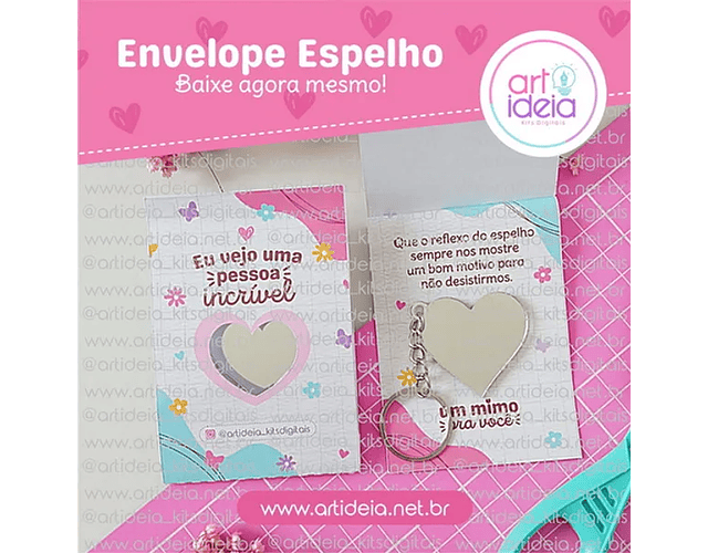 Arquivo de Corte Envelope Espelho Coração - ART IDEIA