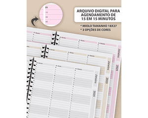 Arquivo Kit Agendamento Semanal 2025 de 15 em 15 minutos em 3 Cores - BICHO PAPEL