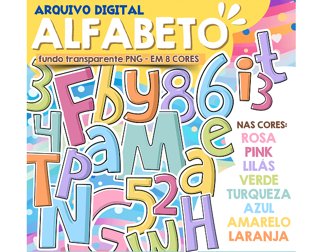 Kit Digital Alfabeto Colorido Candy - 8 CORES