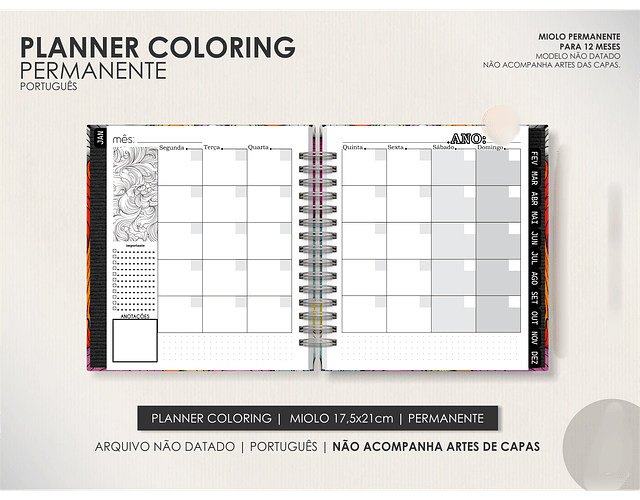 Arquivo Miolo Planner Coloring Permanente - Português