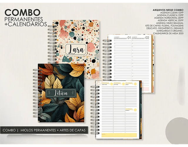 Arquivo Encadernação Super Combo Agendas Permanente + Calendários + Kit Capas 2025 - LÊ