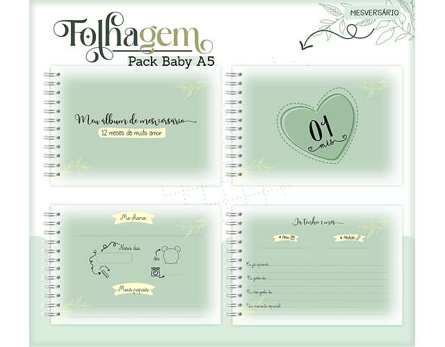 Arquivo Encadernação Baby Folhagem Verde Alfabeto