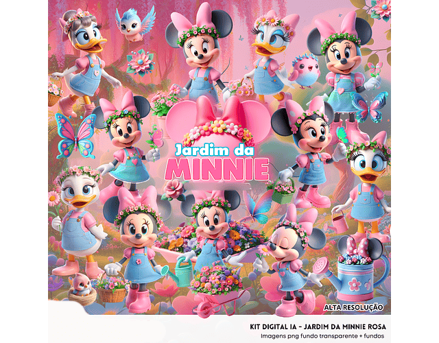 Kit Digital Jardim Minnie e Margarida 3D - Fanddy