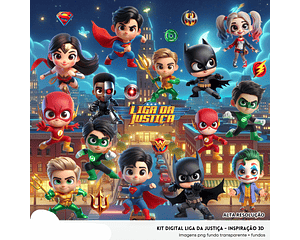  Kit Digital 3D Super Hérois Liga da Justiça - Fanddy