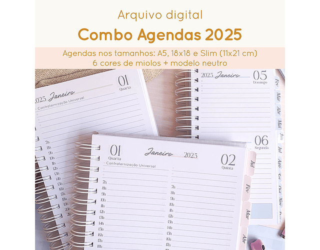 Arquivo Combo Agendas A5, 18x18 e Slim 2025 - Papel Sorriso