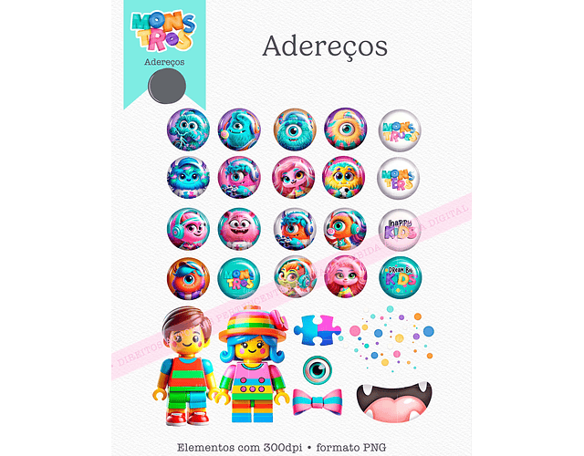 Kit Digital Monstros Kids - Combo Ilustrações e Papéis - TITA