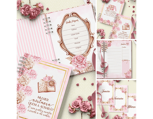 Arquivo Combo Agenda Mulher Virtuosa - Floral Rosa - Bicho Papel