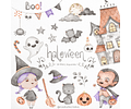 Kit digtal Halloween Aquarela Clipparts e Pápeis- Ni