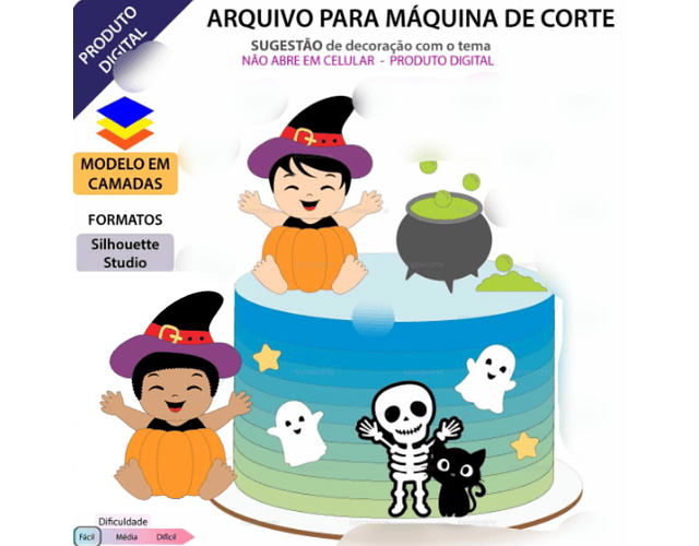  Arquivo Topo de Bolo Halloween Bebê na Abóbora - EM CAMADAS