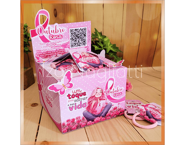 Aquivo Outubro Rosa Dispenser pequeno 12 x 9 cm com tag para xuxinha - iza Nagliatti