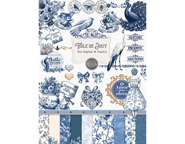 Kit Digital Toile de Jouy - Combo Ilustrações e Papéis - TITA