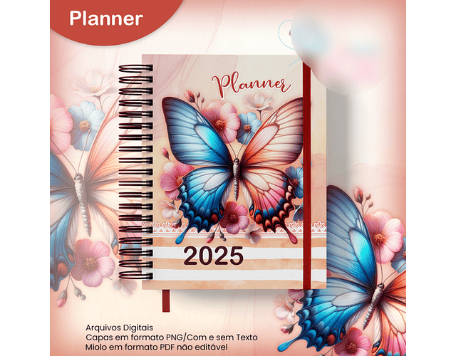 Arquivo Planner 2025 Datado A5 Borboleta Floral - JANA BICALHO