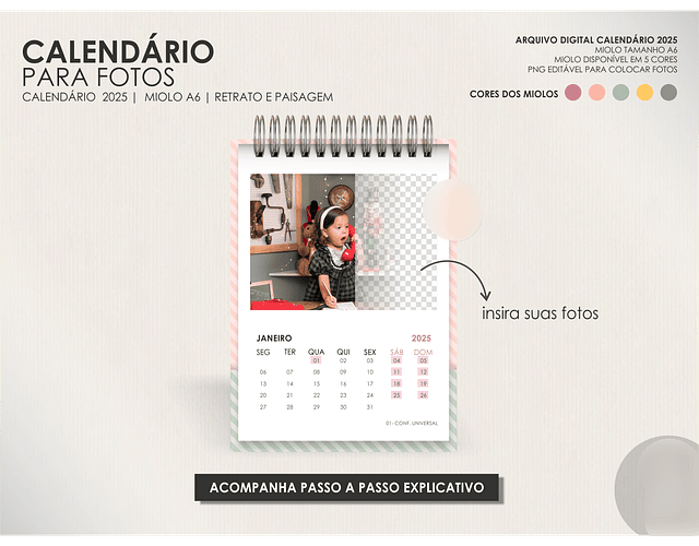 Arquivo Calendário para Fotos A6 2025 - Moldes da Lê