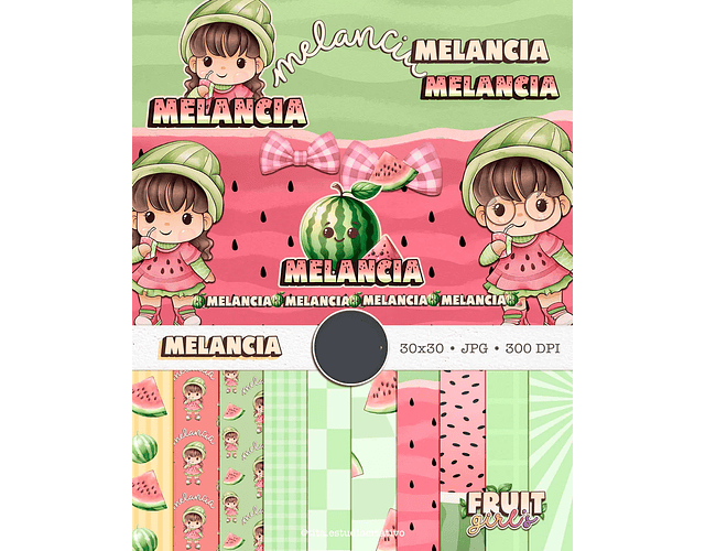 Kit digital Fruit Girls - Combo Ilustrações e Papéis