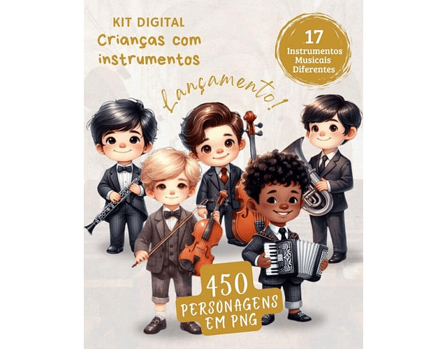 Kit Digital Meninos com Instrumentos Músicais JW - BICHO PAPEL