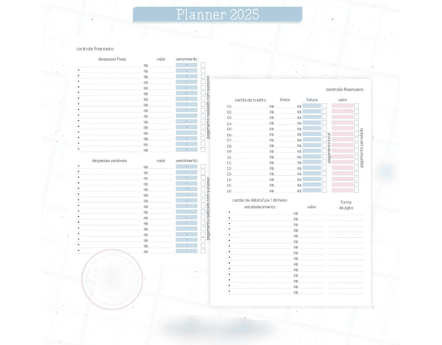 Arquivo Planner Floral 2025 Azul e Rosa - Criativa Afetiva