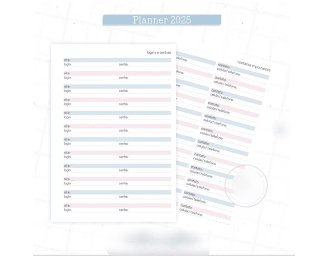 Arquivo Planner Floral 2025 Azul e Rosa - Criativa Afetiva