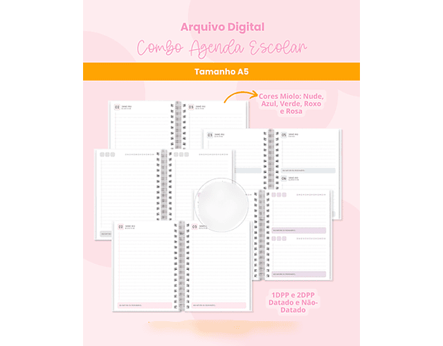 Arquivo Combo Agenda Escolar A5 e Quadrada - BRANCO PAPEL