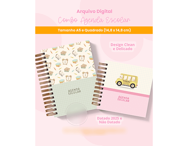 Arquivo Combo Agenda Escolar A5 e Quadrada - BRANCO PAPEL