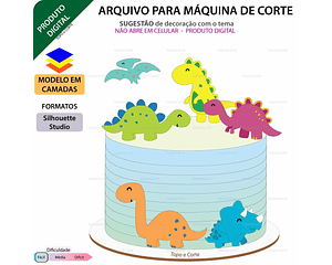 Arquivo Topo de Bolo Dinossauro Baby  - Em camadas