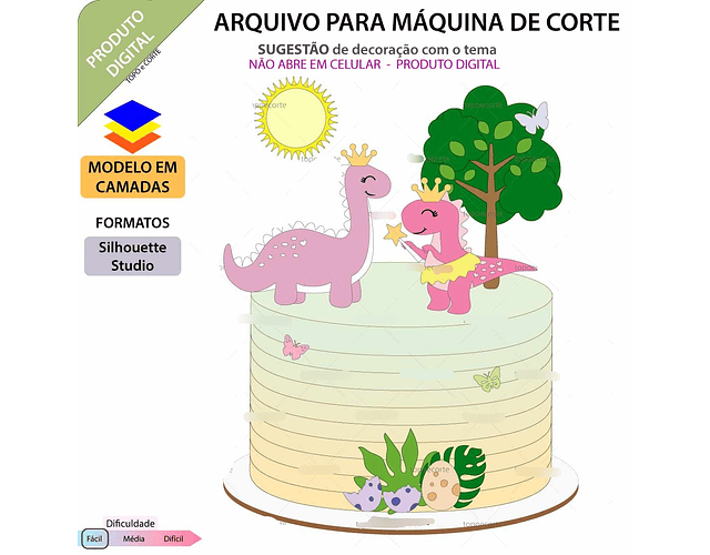 Arquivo Topo Dinossauro Menina - TOPO CORTE