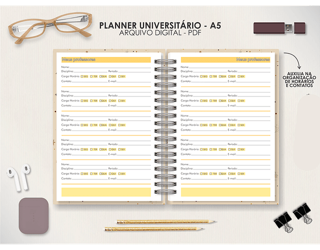 Arquivo coleção mística planner universitario A5 horizontal 2025 - Moldes da Le 