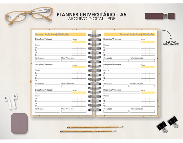 Arquivo Coleção Mística Planner A5 Universitario Vertical Permanente - Moldes da Le