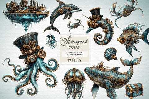 Kit digital Fundo do Mar Oceano - Aurora Clippart