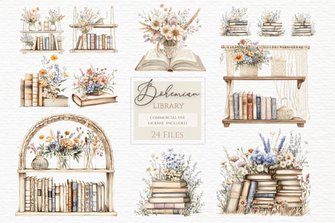 Kit Digital Livros Floral - Aurora Clippart